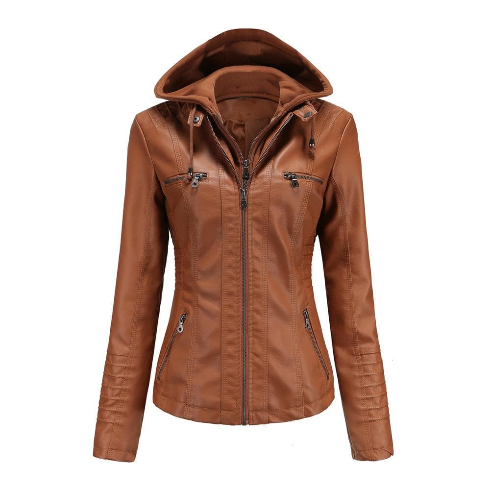 Hooded Leather Jacket Two-piece Set Removable Large Size Leather Jacket for Women PU Washed Leather 7XL