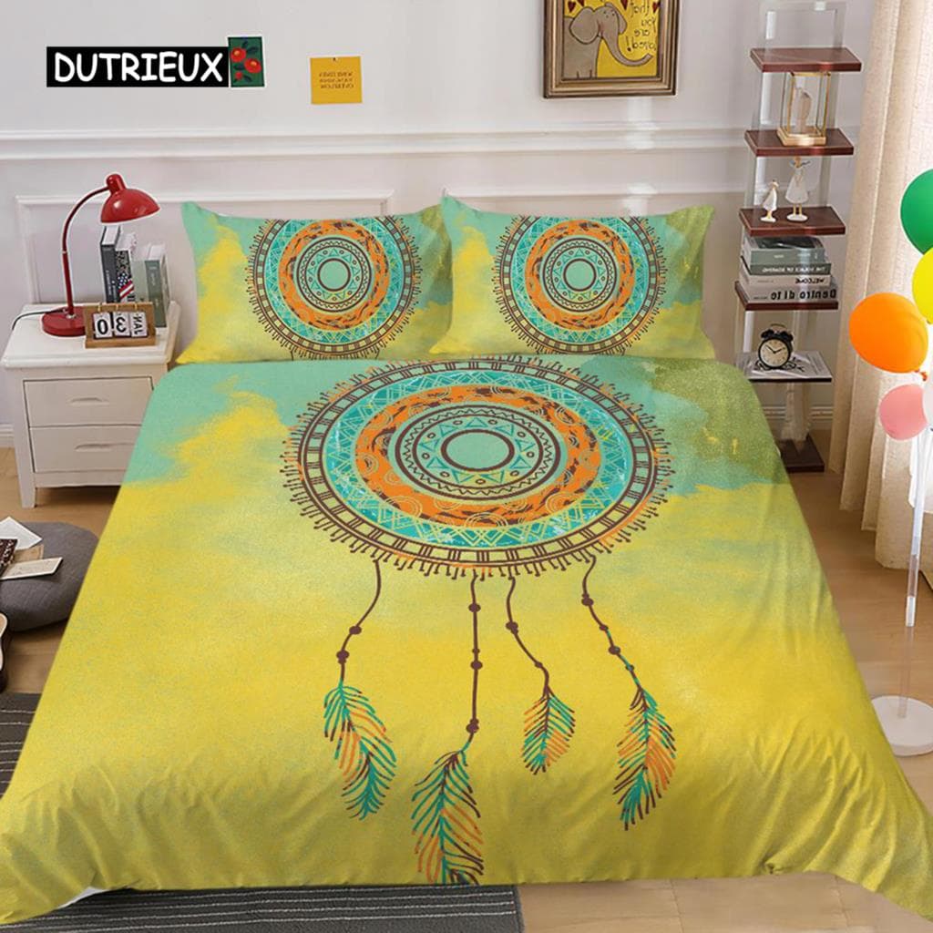 Dream Catcher Duvet Cover Set King Size Pink Boho DreamCatcher Bedding Set For Kids Teen Microfiber Bohemian Feather Quilt Cover EU single(135x200cm)