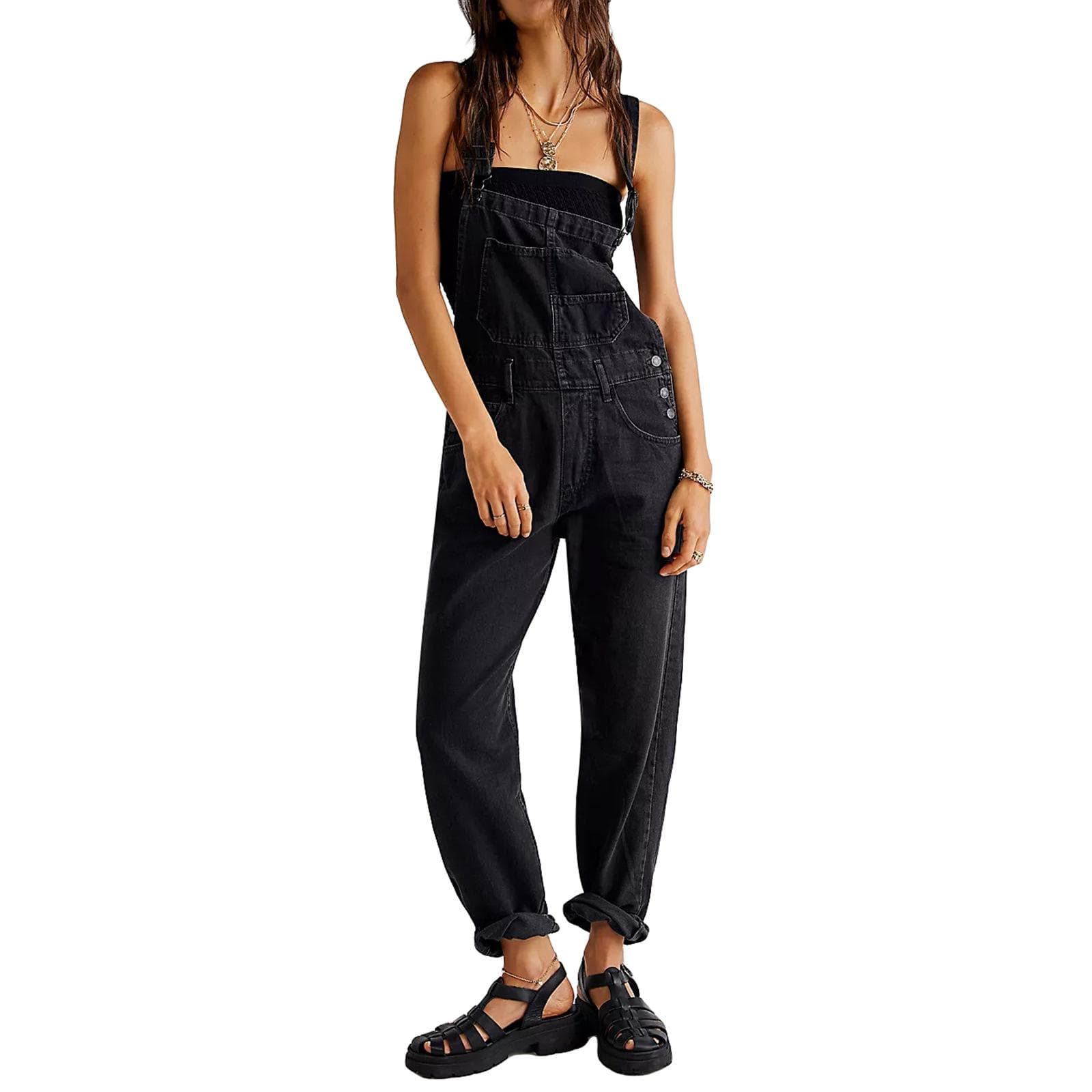 2025 Oversized Overalls Women Vintage Denim Dungarees Baggy Loose Jumpsuit Y2K Adjustable Straps Streetwear Summer Casual Work Clothes XXL black