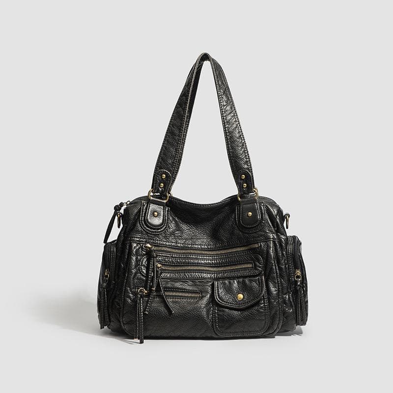 Ladies Fashion Simple Wash To Do Old Spice Girl Motorcycle Bag Large Capacity Vintage Crossbody Bag black