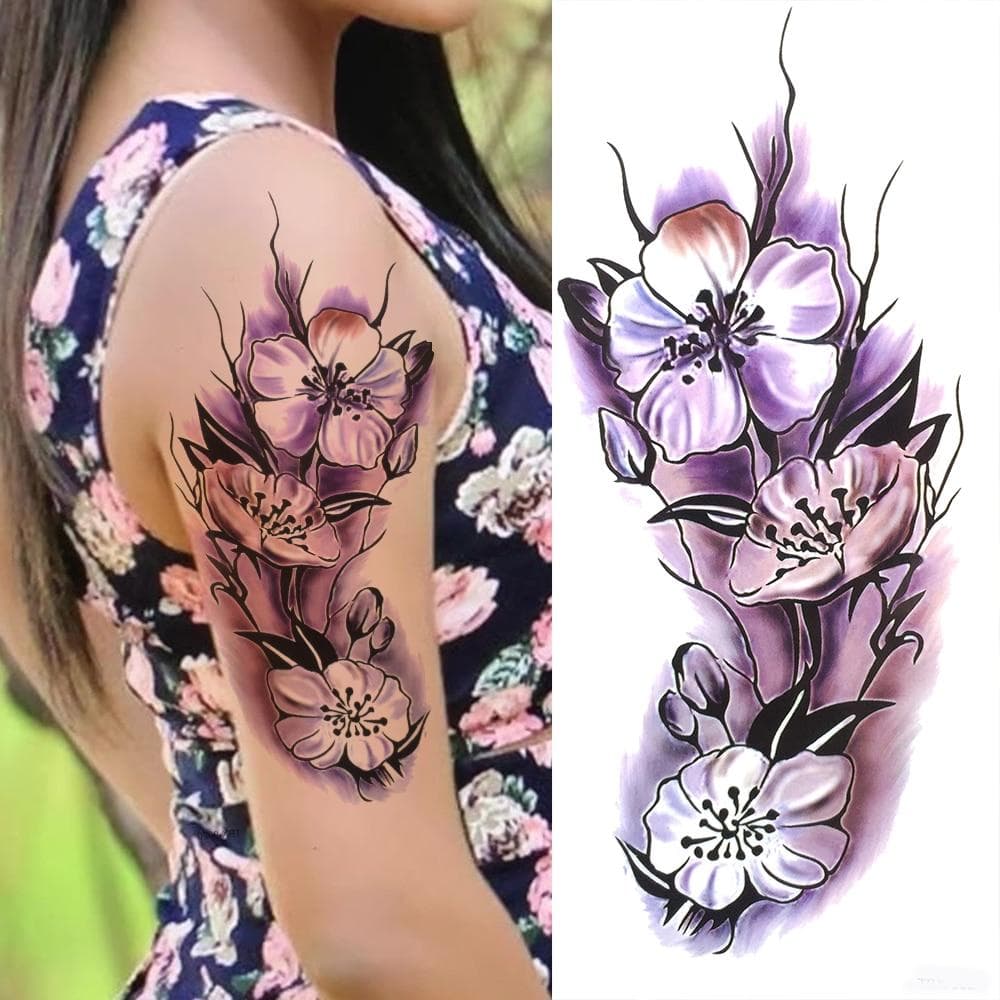 Watercolour Rose Peony Temporary Tattoos For Women Girl Fake 3D Anemone Orchid Flower Tattoo Sticker Blossom Waterproof Tatoos