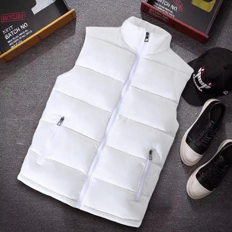 White Vest Jacket Men Slim Fit Stand Collar Sleeveless Puffer Jackets Spring Autumn Casual Waistcoat Men Warm Coat M white