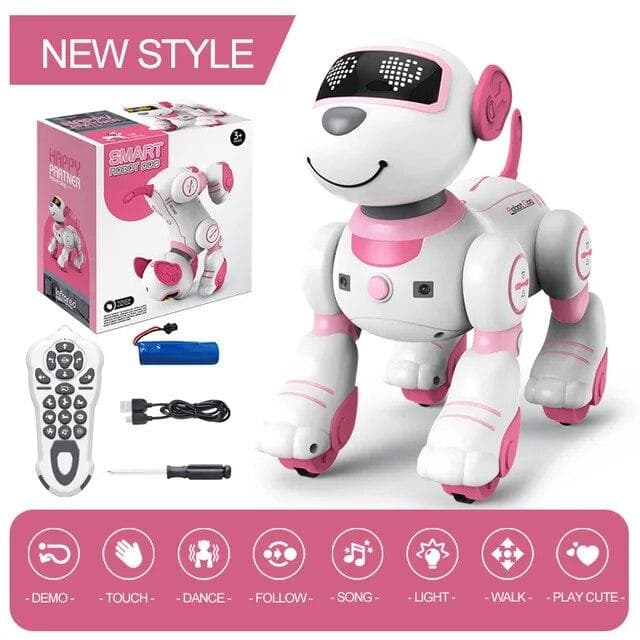 Smart Electronic Animal Pets RC Robot Dog Voice Remote Control Toys Funny Singing Dancing Robot Puppy Children's Programmable Education Gift pink