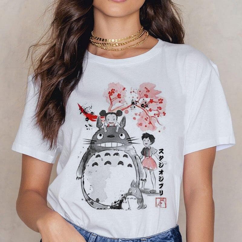 Totoro Studio Ghibli T Shirt Women Harajuku Ullzang T Shirt Fashion Anime T-shirt Funny Cartoon TShirts Top Tees Female S