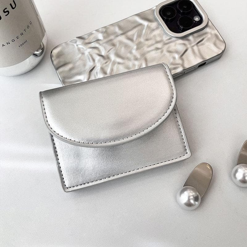 Simple Cover Type Coin Wallet Student Wallet Female Card Bag Short Purses For Women Small Money Bag silver