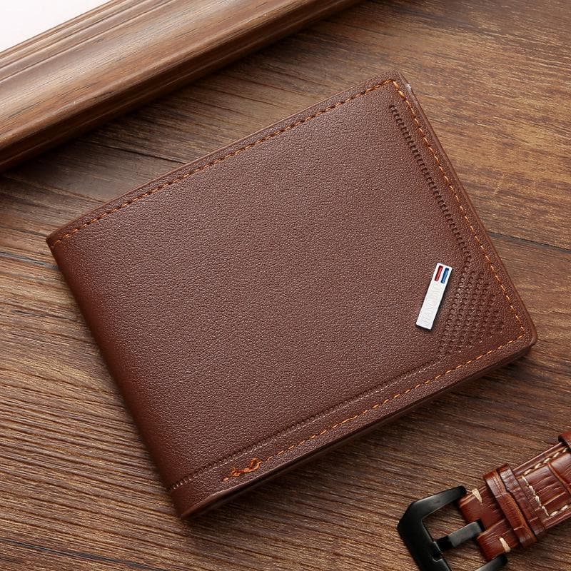 Men's Short Frosted Leather Wallet, Multi-Slot Coin Pocket Photo Holder Small Men's Wallet brown