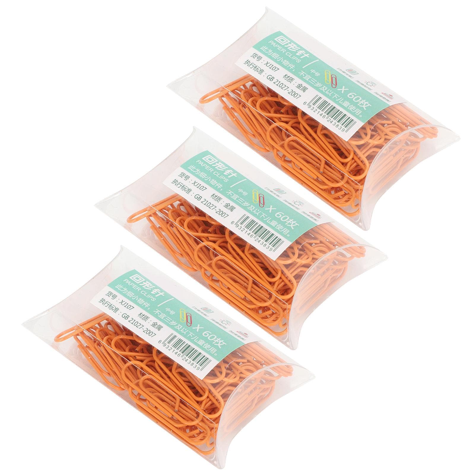 3 Boxes Paper Clip Orange Small Portable Shaped Cute Pin for Bills File Sort Out