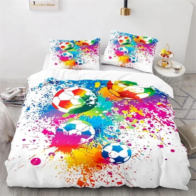 3D Soccer Duvet Cover Set King Queen Boys Watercolor Football Bedding Set Youth Sports Theme Quilt Cover For Child's Dorm Room AU King 240x210cm