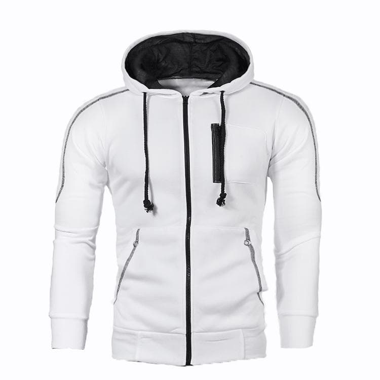 Men's Fashion Hooded Zipper sport Jacket Casual Slim Fit Sweatshirt Type Men's L white