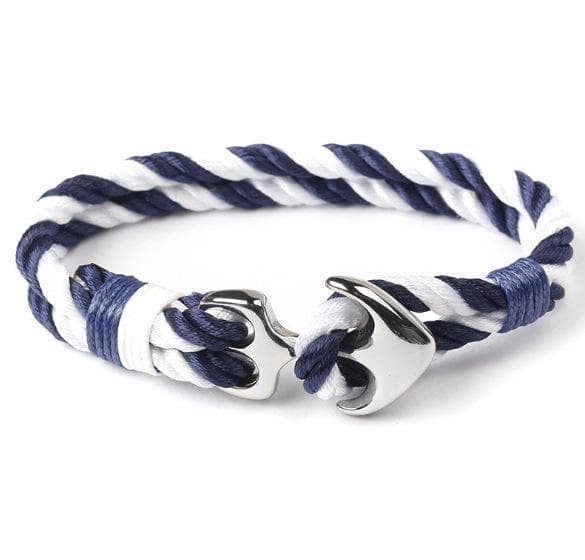 Stainless Steel & Titanium Anchor Bracelet with Nylon Rope - Handwoven European and American Jewelry 21 cm white/dark blue
