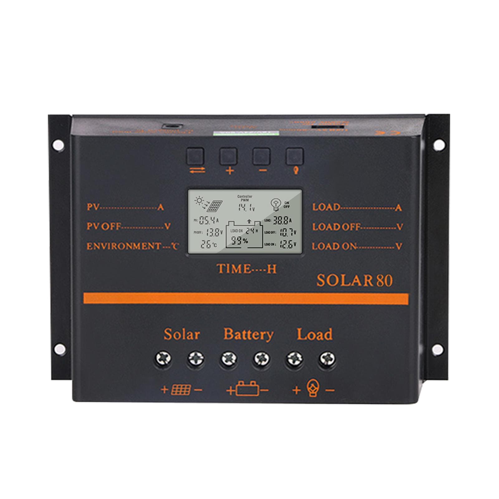 40A PWM Solar Charge Controller 12V/ 24V Self-Adapting LCD Solar Panel Battery Charge Discharge 80A black