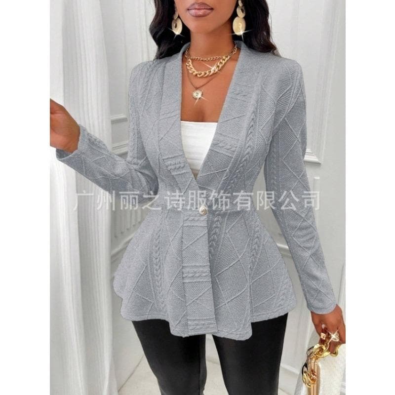 YYFS Women's Fashion Casual Solid Color Print Autumn Winter Long Sleeve V-Neck Jackets & Coats L light grey