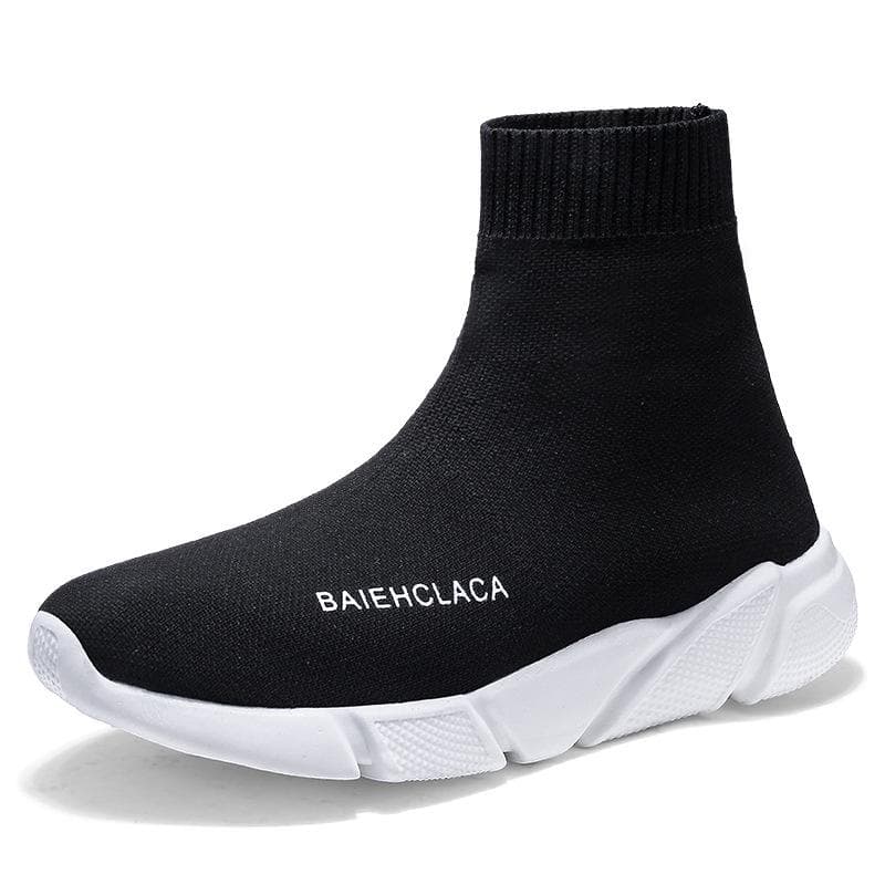 Brand Unisex Socks Shoes Breathable High-top Running Shoes Men's Casual Sneakers Mesh Stretch Fabric Slip-On Ladies Sports Shoes 35 black