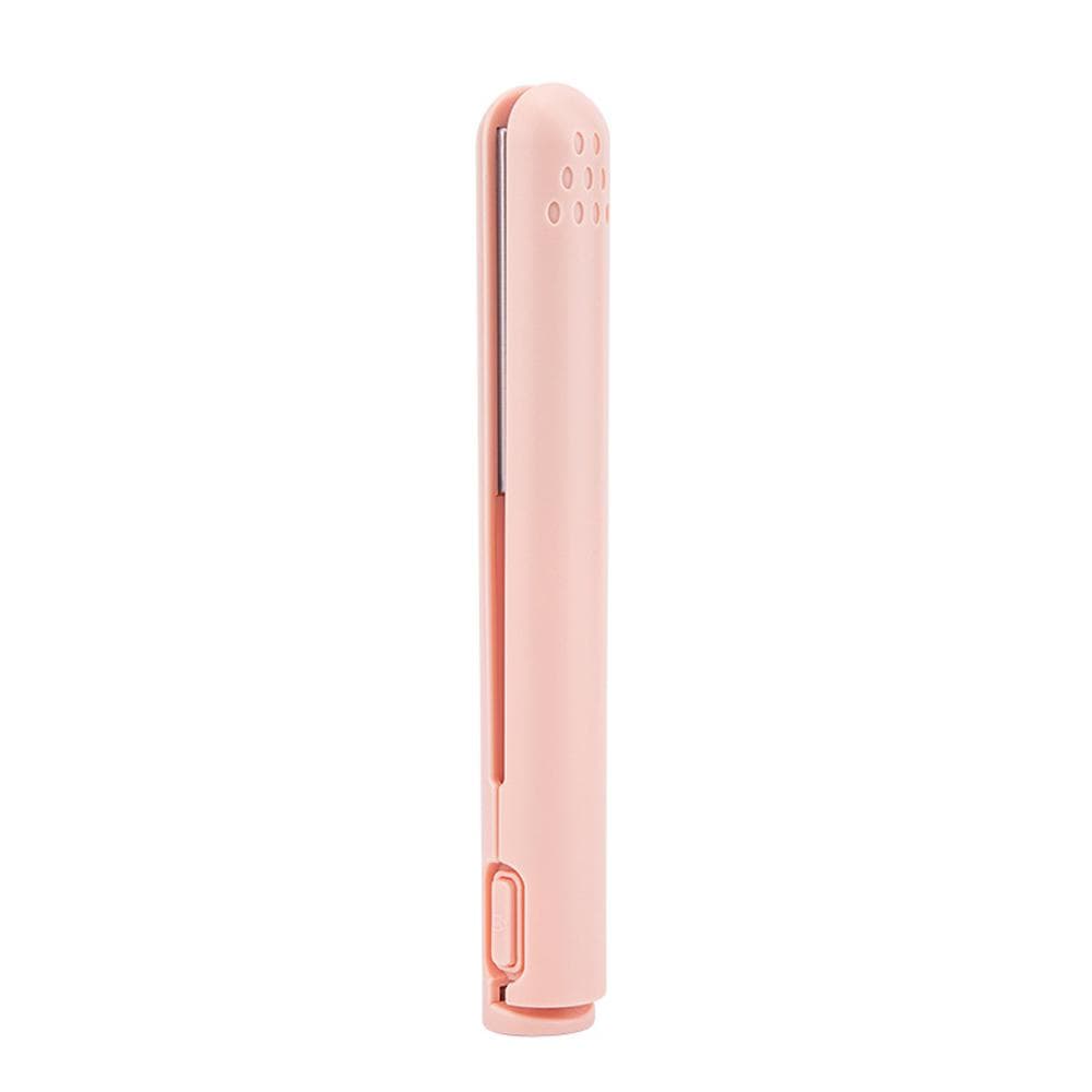 Portable Small Curling Iron 2-In-1 Dual Purpose Hair Straightener USB Plug Curler for Home Dorm pink