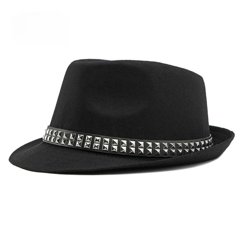 British Retro Jazz Hat Men's Autumn New Black Gentleman Hat Hip-hop Rivet Top Hat Women's Performance Hats black