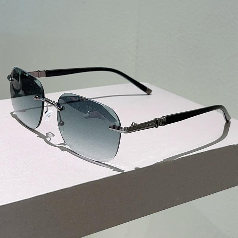 KAMMPT Oversized Rimless Sunglasses Vintage Gradient Trendy Brand Design Casual Sun Glasses for Men Women as picture shows