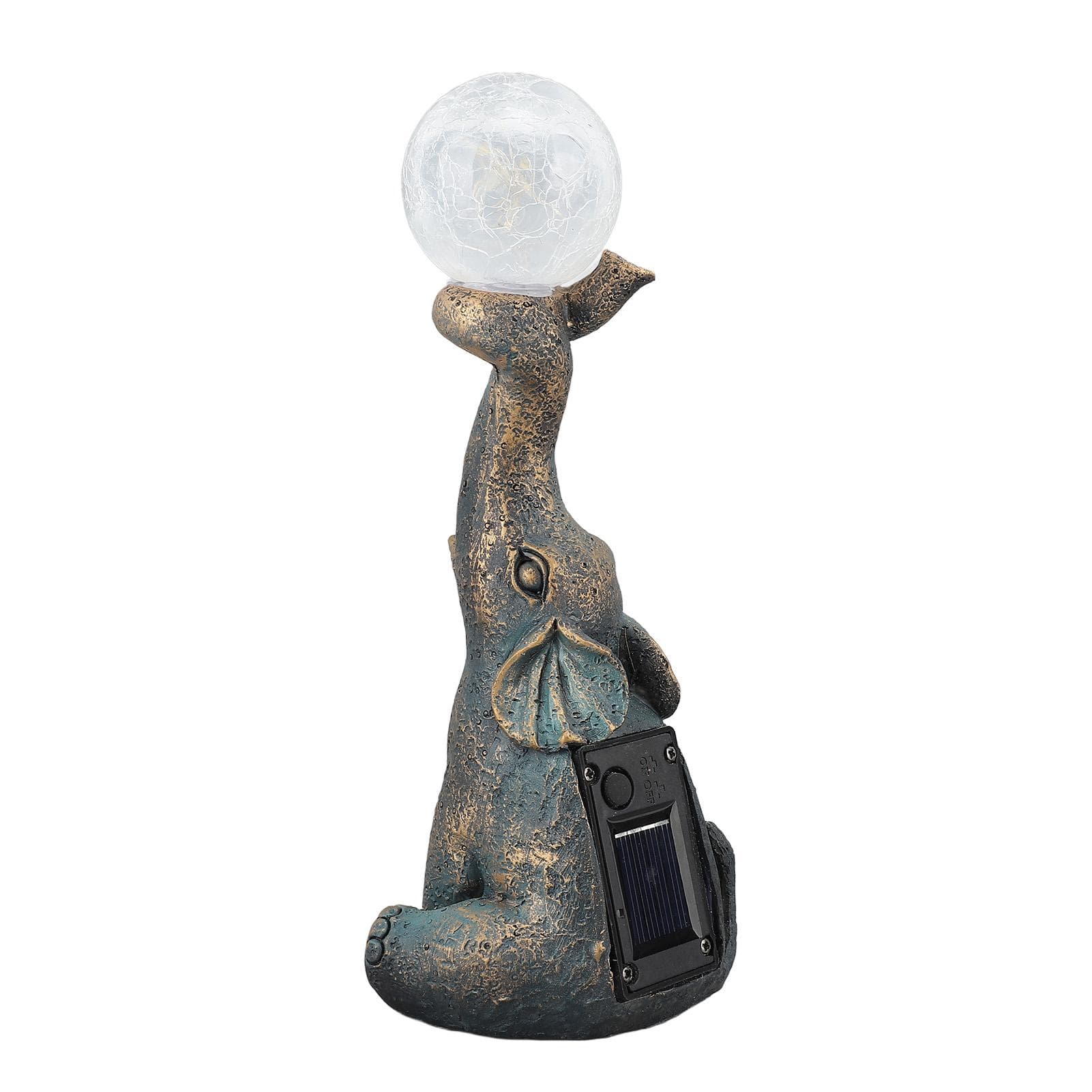 Elephant Statue Garden Decor with Cracked Glass Ball Solar Light Elephant Figurine for Yard Patio
