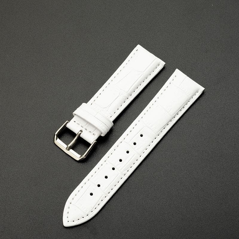 Genuine Leather Watch Strap with Pin Buckle - Cowhide Watch Band for Men and Women 22MM white