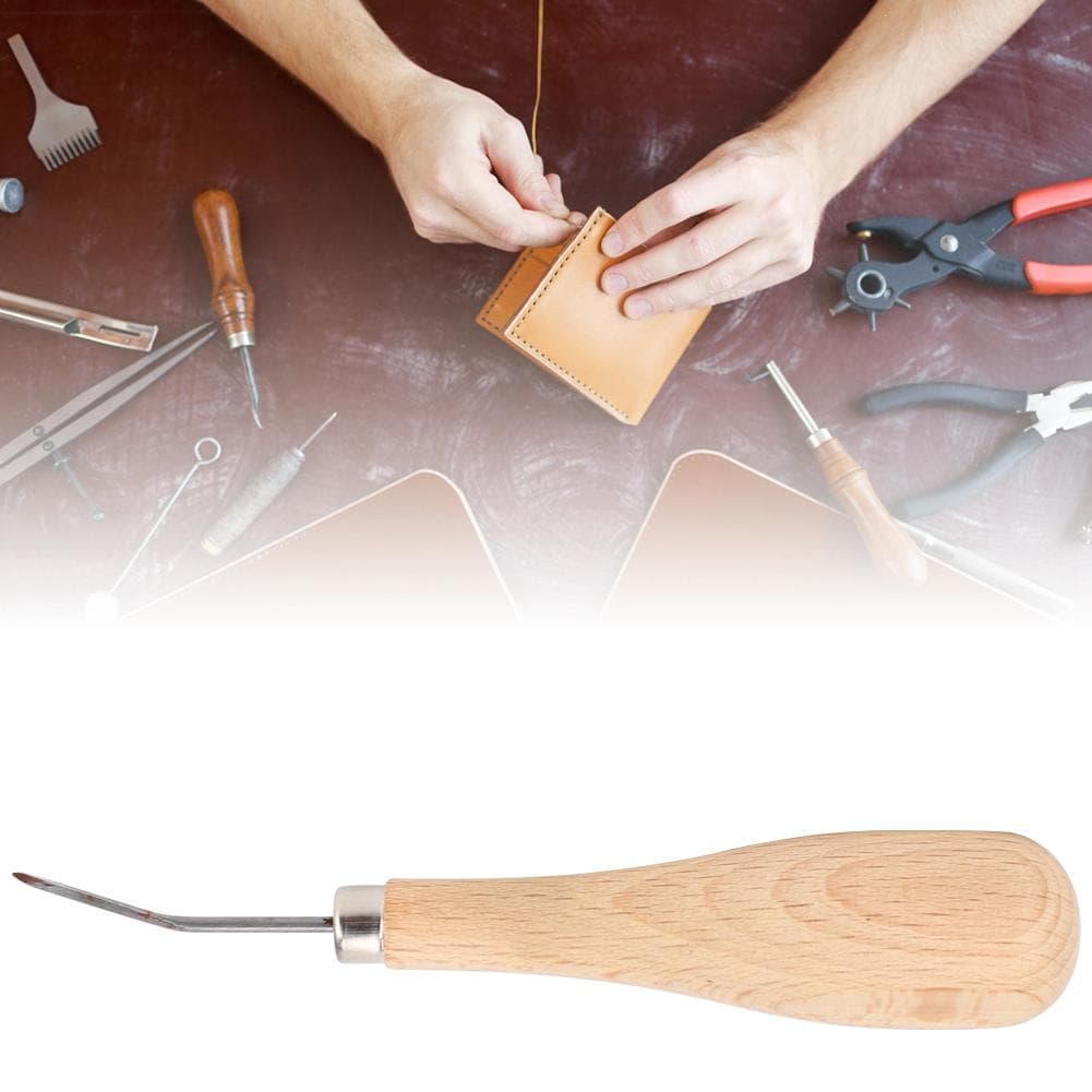 Rhombus Awl Steel Cone Punching Leather Tool Beech Handle Diamond Point Awl less than br more than (Bending Tip )