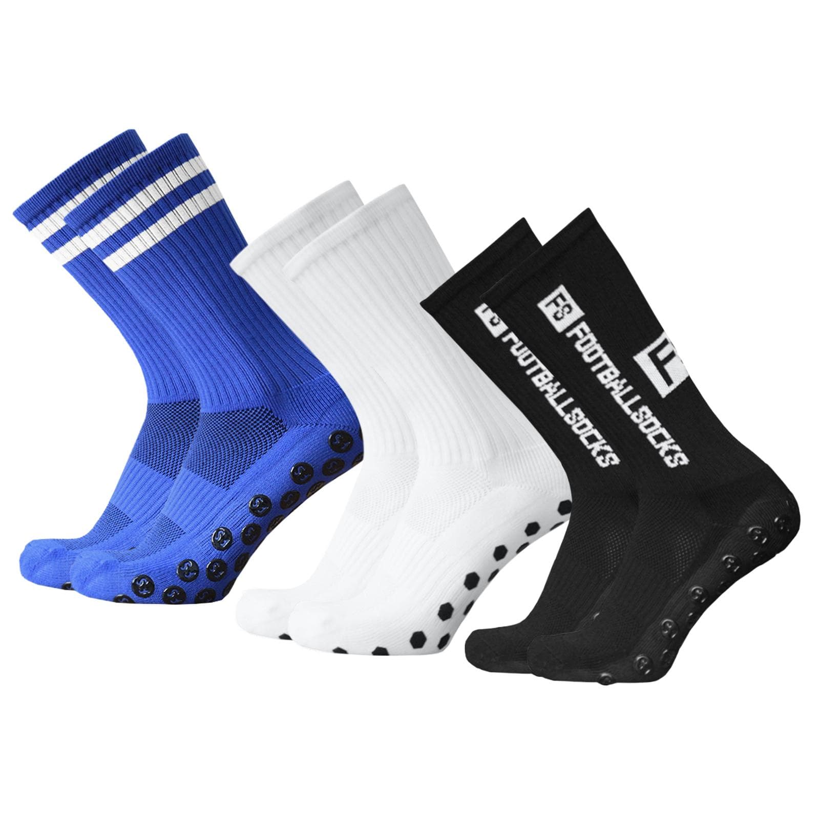 3 Pairs Football Socks Soccer Socks for Adult Men Non-Slip Athletic Socks Outdoor Sports Running Hiking Socks white/blue