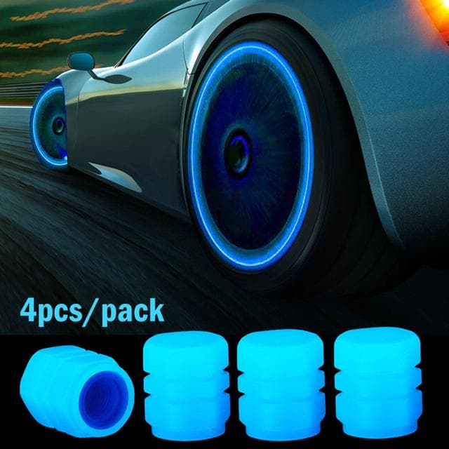 4 Pcs Luminous Valve Caps Fluorescent Night Glowing Car Motorcycle Bicycle Bike Wheel Tyre Hub Luminous Valve Stem Caps Decors 4PCS blue