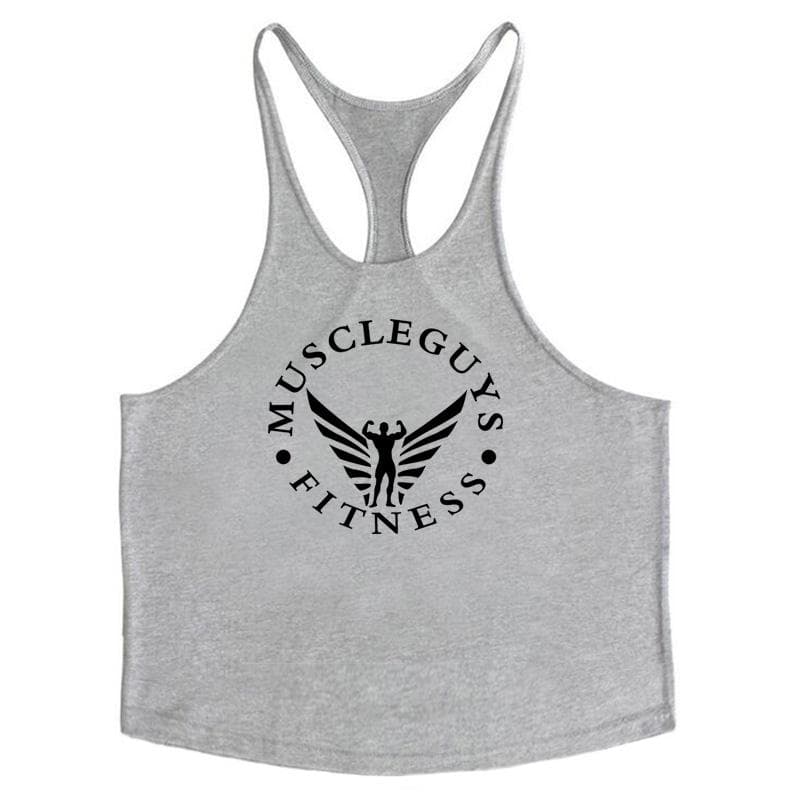 Muscleguys Bodybuilding Clothing Undershirt Mens Cotton Fitness Stringer Singlets Vest XXL gray