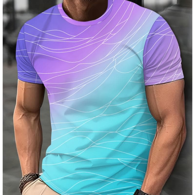 2024 Casual Men's T-Shirts Spring Clothing Ombre Shirts Oversized Short Sleeve Tops Boys Tees 5XL Vintage For Mens T-Shirts L