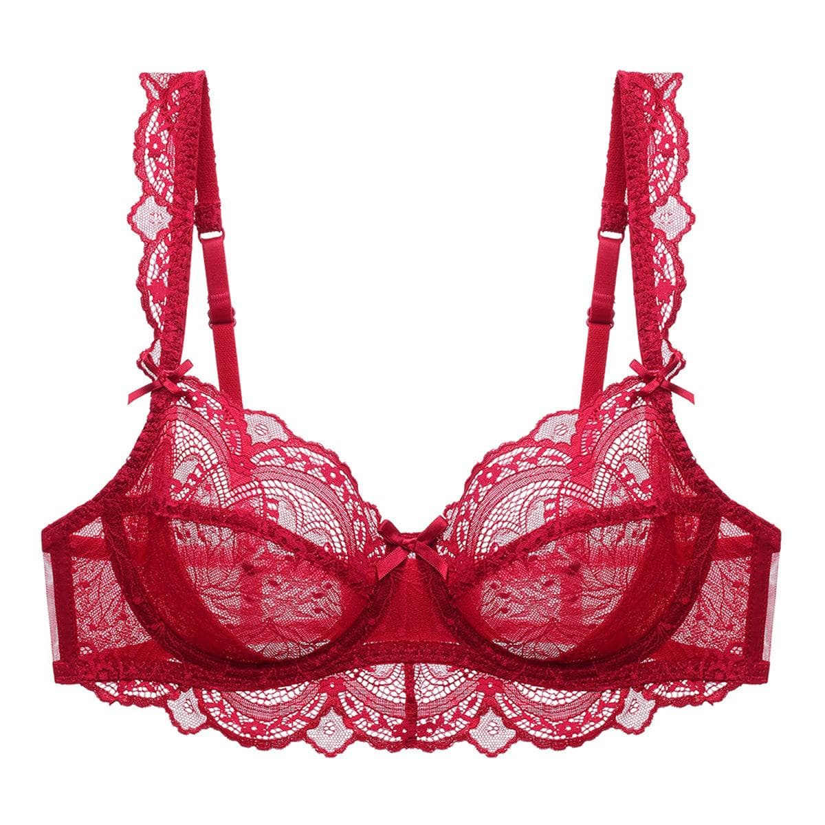 A B C D E Cup Bra Women's Sexy Lingerie Women's Underwear Ultra-thin No Sponge Bra Anti-sag Lace Bra 95C burgundy