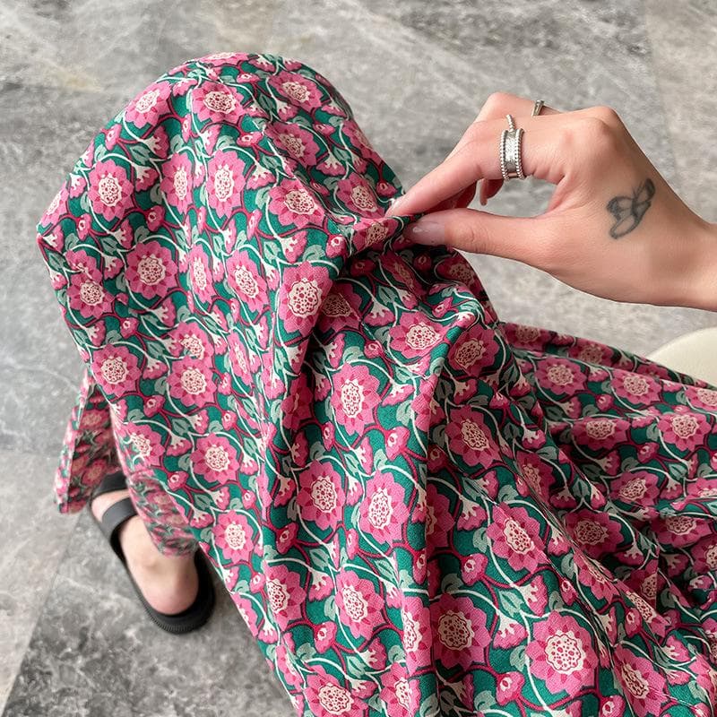 Summer New Flower Pants High Waist Wide Leg Pants Nine-point Mosquito-proof Casual Pants 2XL