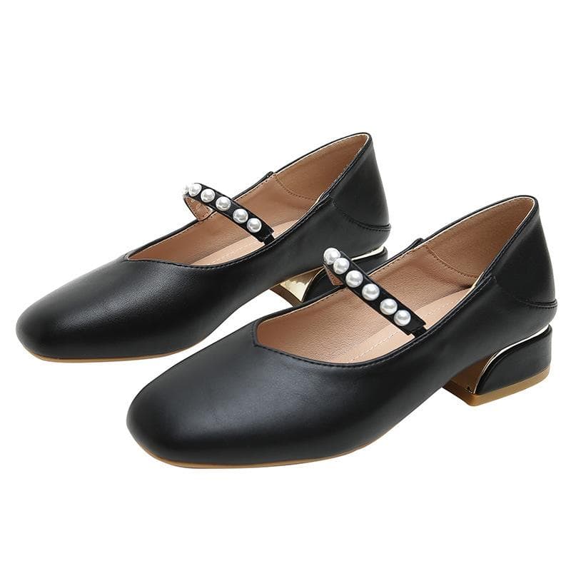 Mary Jane Women's Shoes College Style Chunky Heel Women's Shoes New Japanese Style Pearl Square Toe One Word Belt French Style Single Shoes Women 33