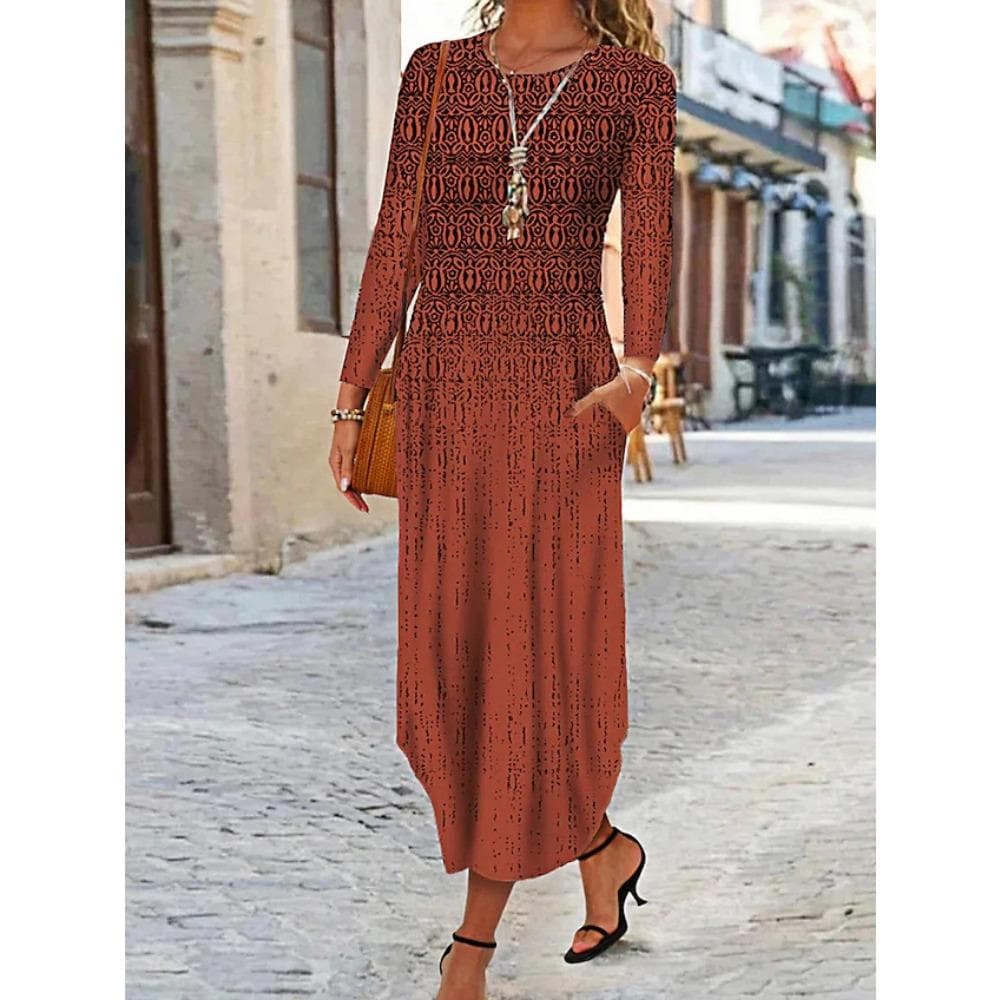 BITCED Women's Fashion Autumn Winter Long Sleeve O-Neck High Waist Casual Dresses XXXL