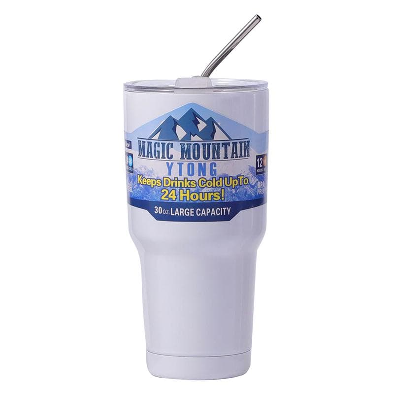 Magic Stainless Steel Freeze Thermos Cup with Straw Ice Coffee Drink Vacuum Insulated Bottle Car Travel Outdoor Mountain Cup 900ml white