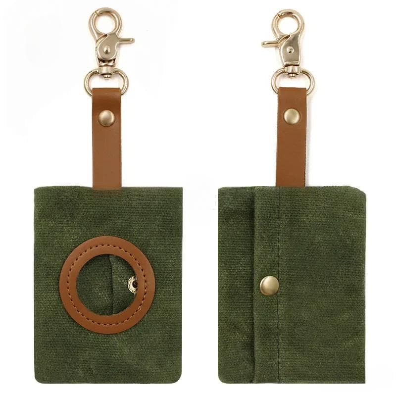 Pet Dog Poop Bag Holder Leash Canvas Adjustable Mini Travel Garbage Bag Dogs Waste Poop Bags Dispenser Cleaning Portable Tools green
