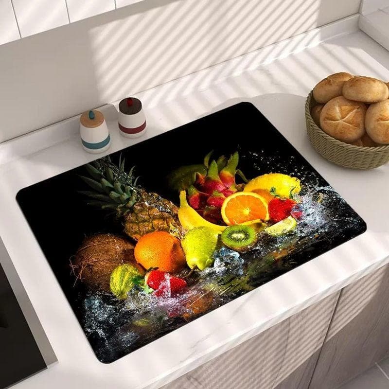 1Pcs Fruit Rubber Drying Mat With Retro Coffee Tableware For Coffee Shop Kitchen Carpet Tableware Durable Diatom Mud Table Mat Pet Coffeeware Mat 40*50 CM