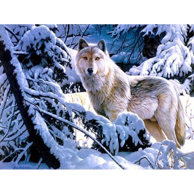 DIY 5D Diamond Painting Wolf Animal Mosaic Kit Cross Stitch Diamond Embroidery Full Drill Round 40X50CM beige