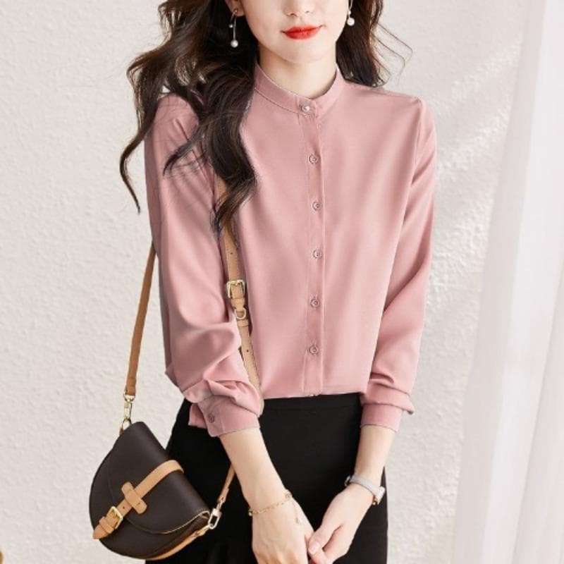Long-sleeved Stand-collar Shirt for Women In Winter New Retro Top Commuting Simple Shirt 4XL