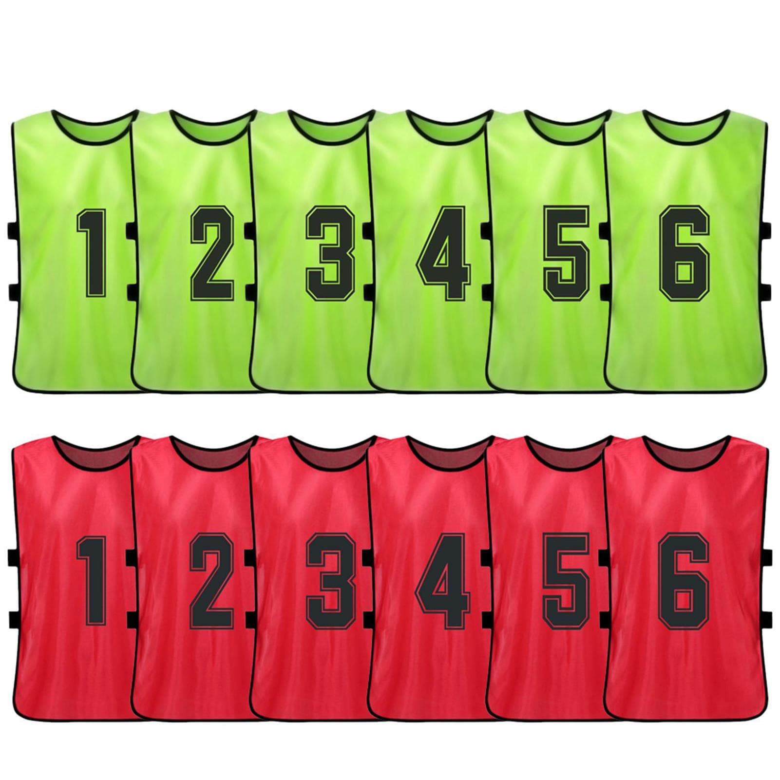 12 PCS Adults Soccer Pinnies Quick Drying Football Team Jerseys Sports Scrimmage Soccer Team red/green