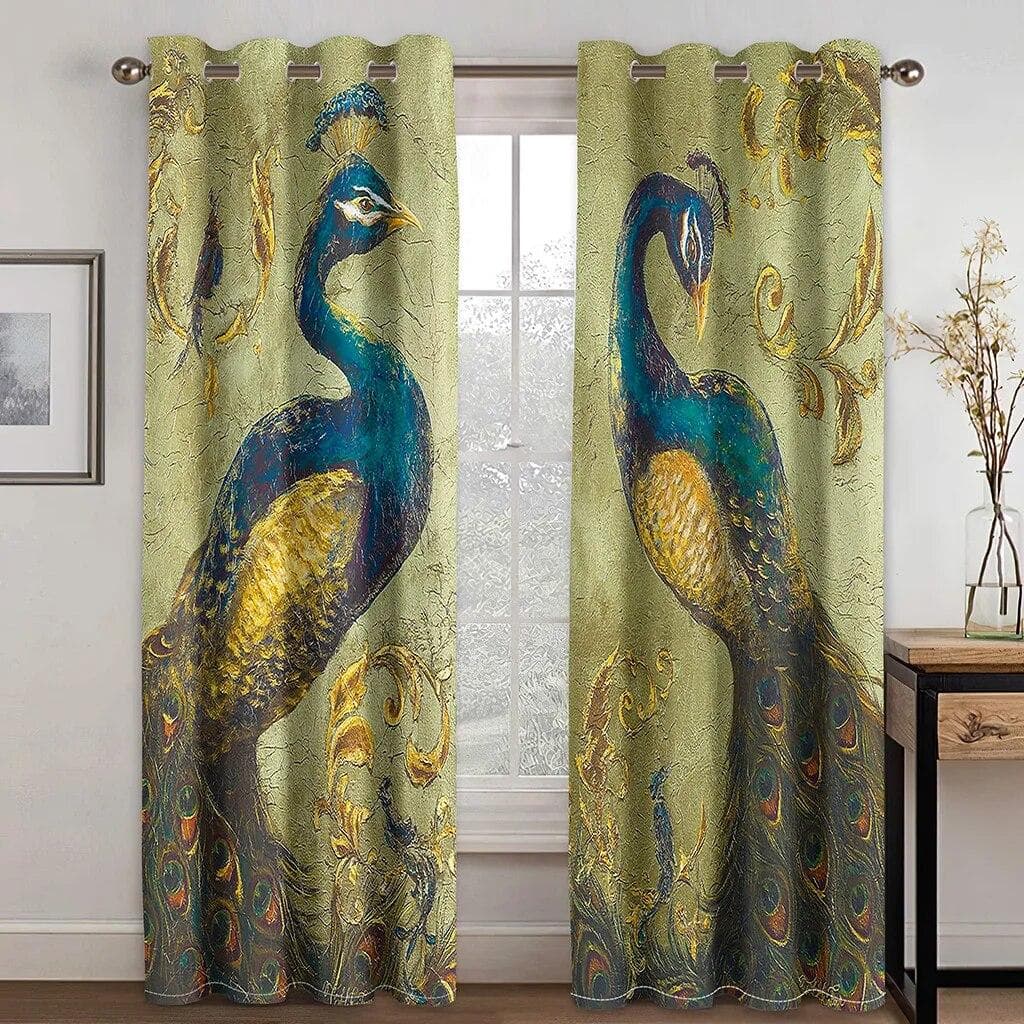 3D Digital Printing Custom Vintage Peacock With Flower Morden Luxury Bedroom Thick Window Curtains For Living Room 2 Panels W85xH200(CM)x2PCS-Rod pocket