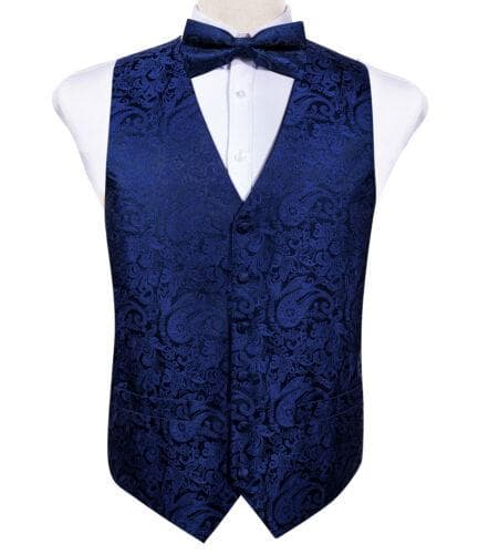 Dibangu Mens Yellow Paisley Vest Suit Waistcoat Hanky Cufflinks Tie Set Wedding M