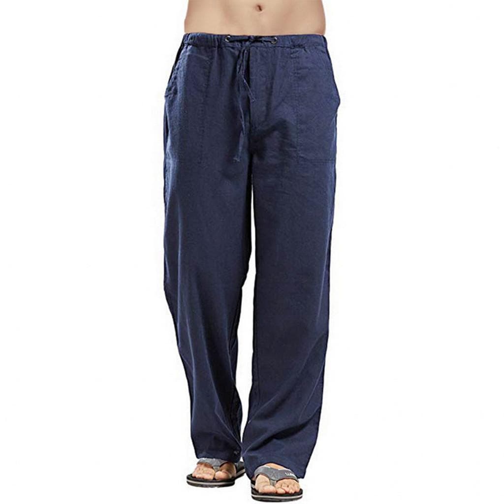 Summer Linen Wide Men Pants Korean Trousers Oversize Linens Streetwear Male Spring Yoga Pants Casual Men Clothing Sweatpants XXXL navy blue