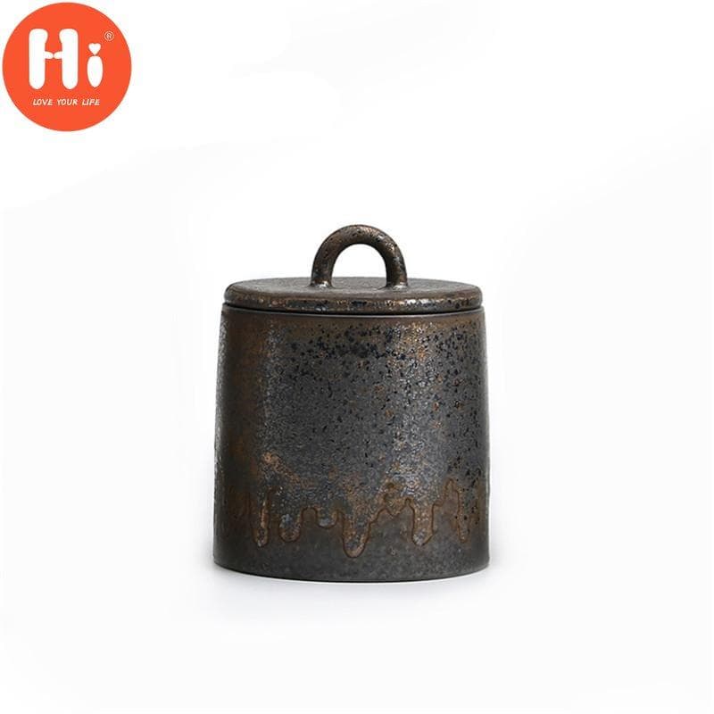 Japanese Ceramic Sealed Tea Caddy Coarse Pottery Large Vintage Spice Jar Tank Food Container