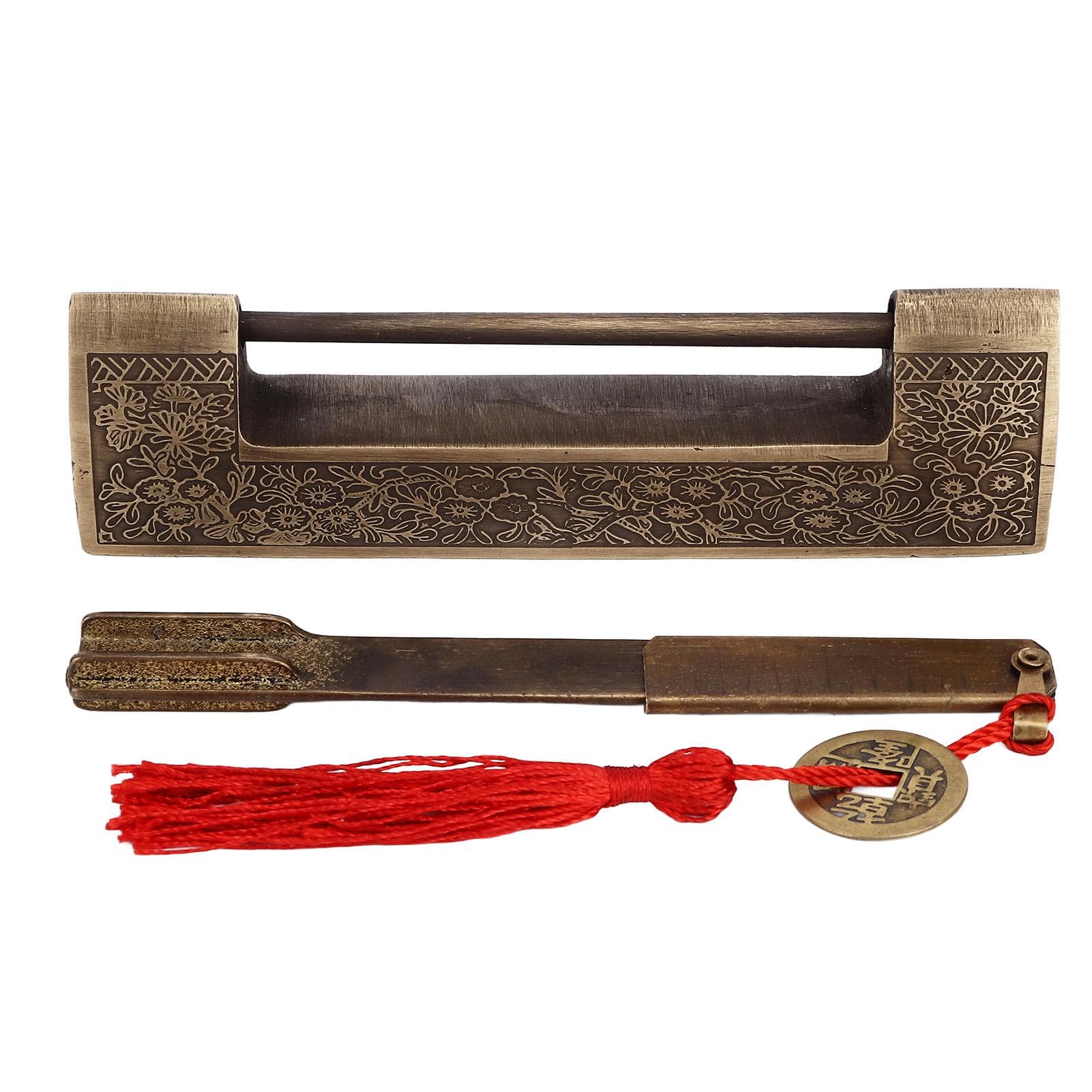 Chinese Antique Lock Retro Spacing 9cm/3.5in Classic Pattern Brass Horizontal Padlock Lock for Gift