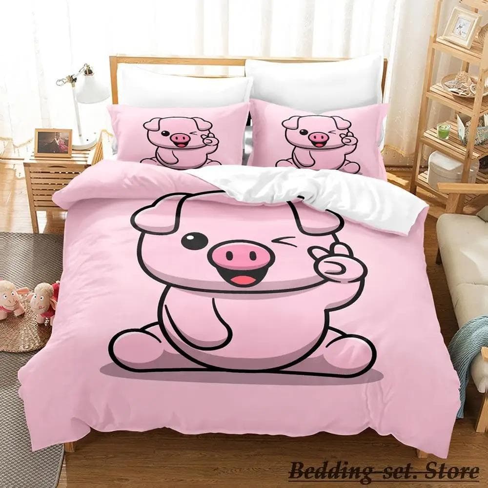 Funny Pig Bedding Set Single Twin Full Queen King Size Bed Set Aldult Kid Bedroom Duvetcover Sets Anime parure de lit Bed AU Double 180x210cm