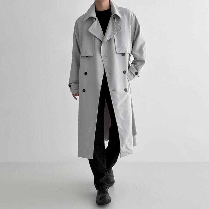 Windbreaker Men's Mid-Length Spring Korean Style Loose and Trendy British Double-breasted Over-the-Knee Jacket Casual Coat L
