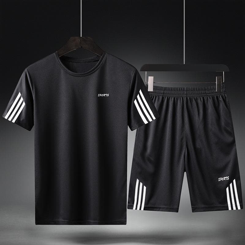 Men's Summer Casual Quick-Dry Korean Sports Suit - Loose Fit, Breathable, Large Size L black