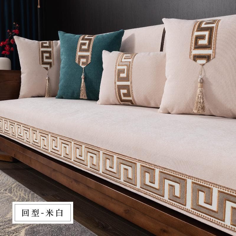 New Chinese Style Sofa Cover Chenille Sofa Cushion Wear Resistant Anti-Slip Sofa Cover Universal for All Seasons Couch Cushion 110x110cm 1pcs