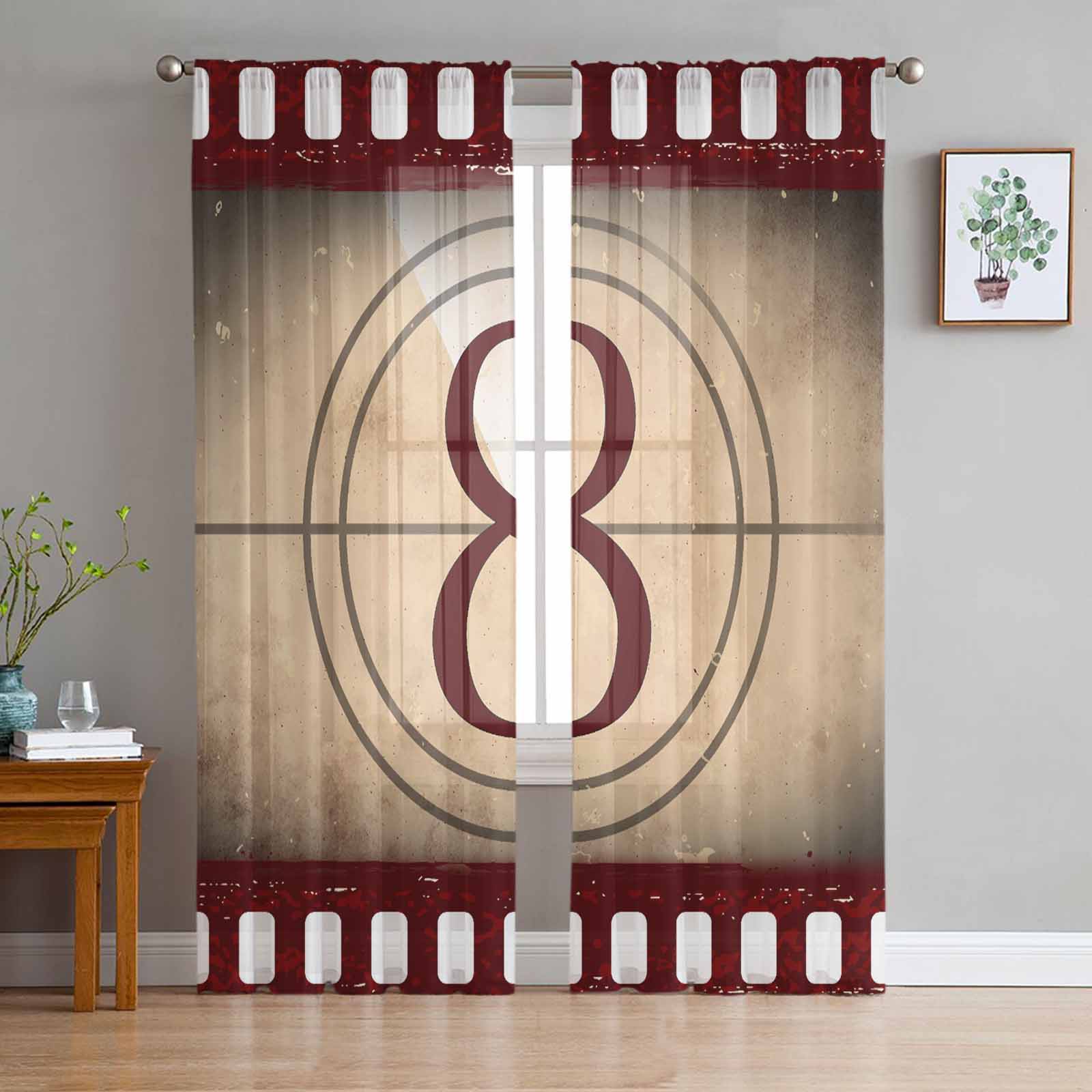 Retro Digital Movie Film Outdated Bedroom Curtains Tulle Sheer Curtain Living Room Home Decor Voile Drapes 135W x 114H(cm)