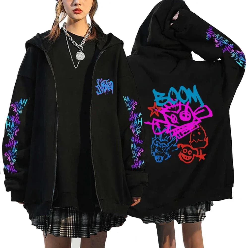 Arcane-Jinx Zipper Hoodie Monkey Graffiti Zip Up Jacket Men Women Game Lover Popular Sweatshirts HipHop Streetwear Pullover Gift XL