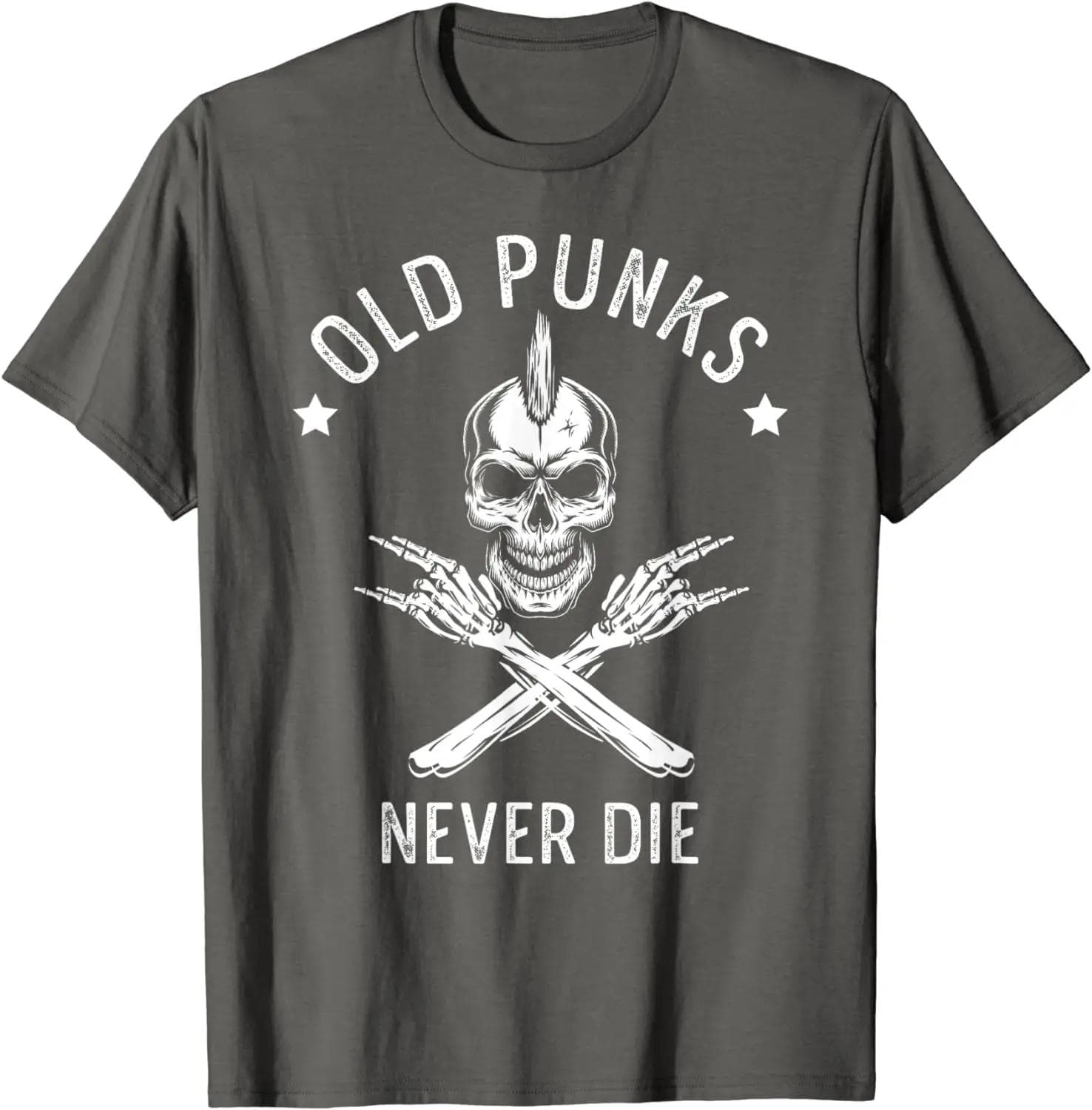 Old Punks Never Die Punker Rocker Subculture Skull Rocker T-Shirt S dark grey
