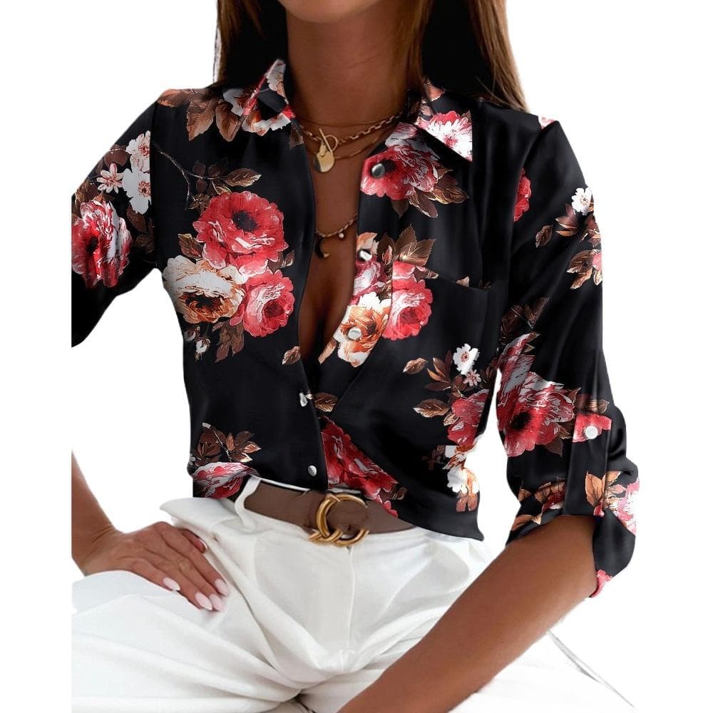 GMXIA Women's Fashion Casual Summer Long Sleeve POLO-Neck Blouses & Shirts M